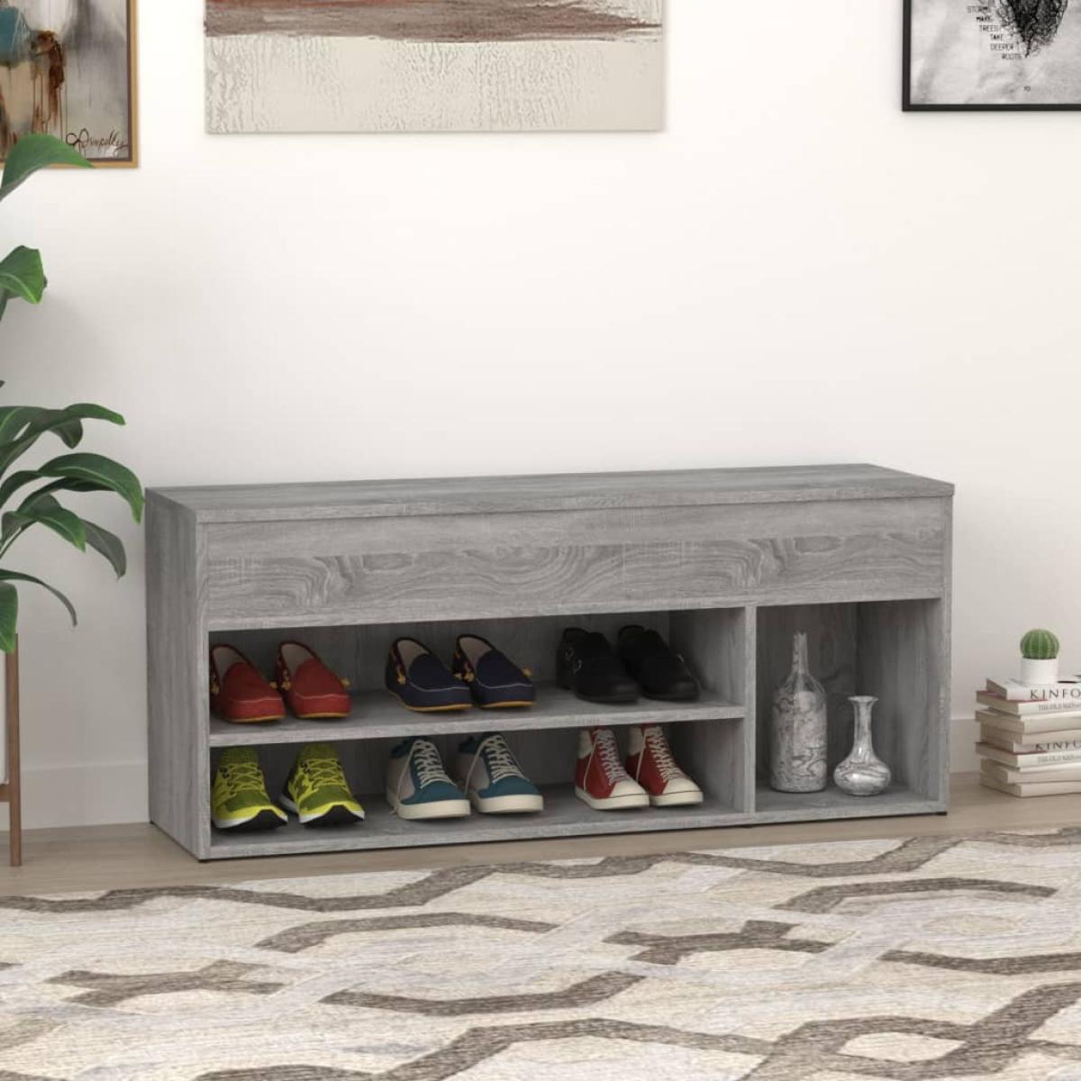 Banco zapatero madera contrachapada gris Sonoma 105x30x45 cm