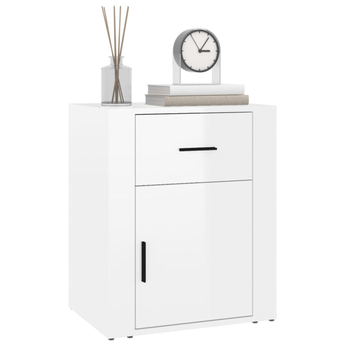 Mesita de noche madera contrachapada blanco brillo 50x36x60 cm