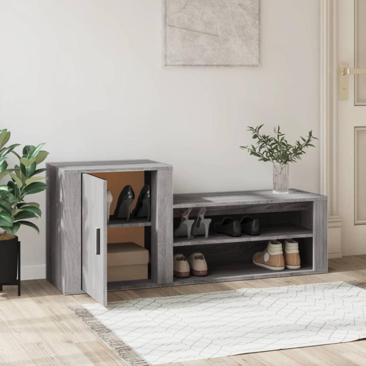 Mueble zapatero madera contrachapada gris Sonoma 130x35x54 cm