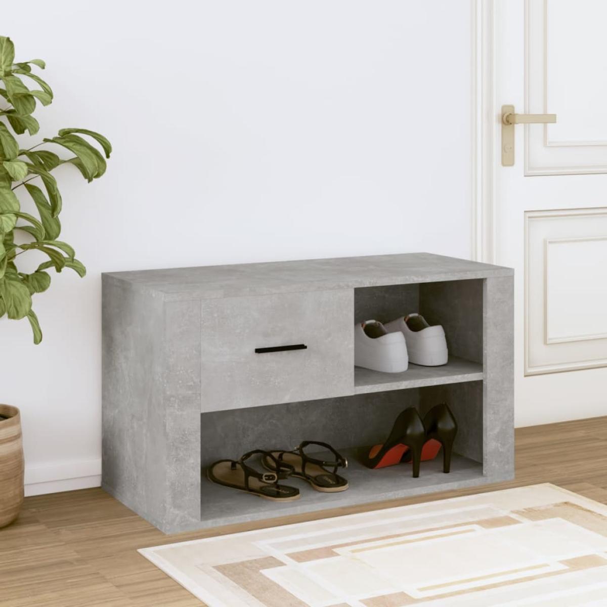 Mueble zapatero madera contrachapada gris hormigón 80x35x45 cm
