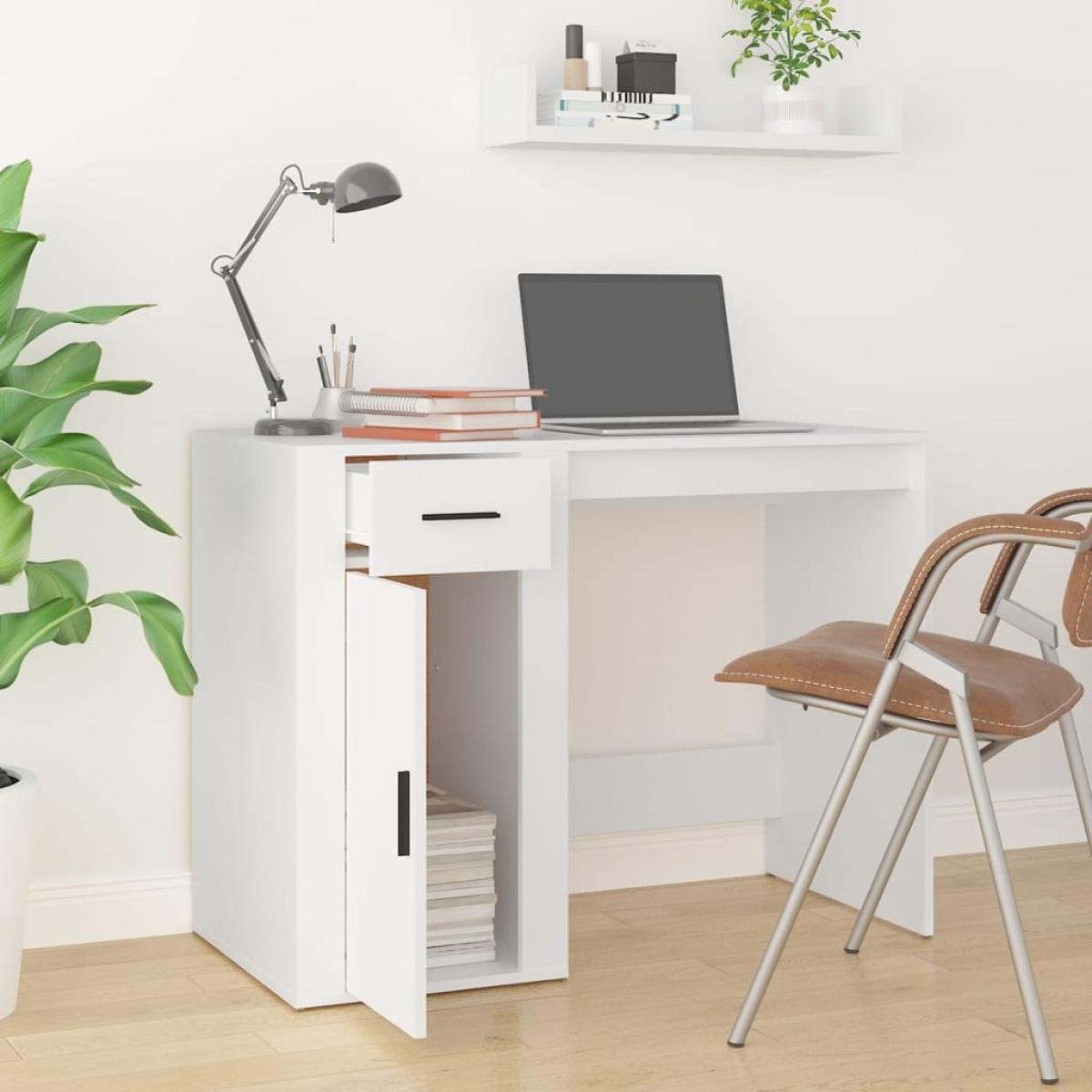 Escritorio de madera contrachapada blanco 100x49x75 cm
