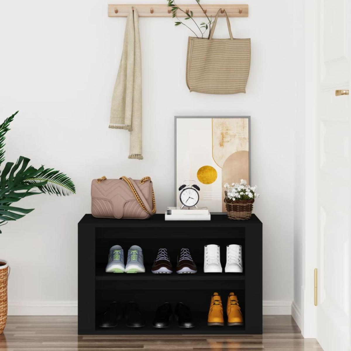 Mueble zapatero de madera contrachapada negro 75x35x45 cm