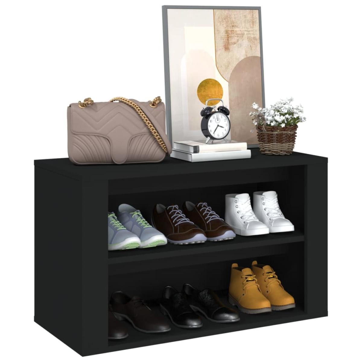 Mueble zapatero de madera contrachapada negro 75x35x45 cm
