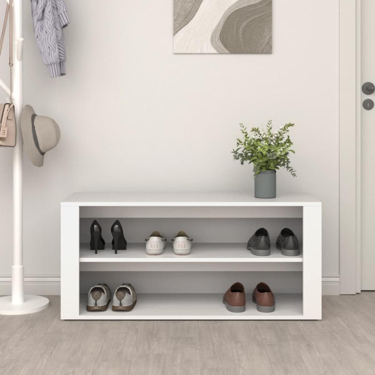 Mueble zapatero de madera contrachapada blanco 100x35x45 cm