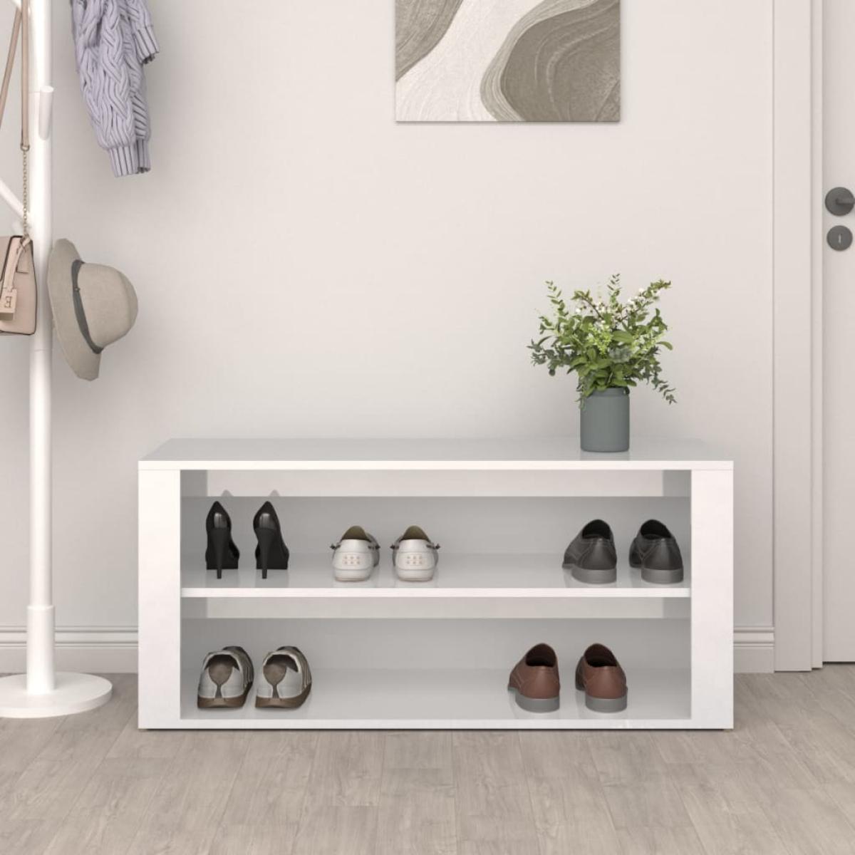 Mueble zapatero madera contrachapada blanco brillo 100x35x45 cm