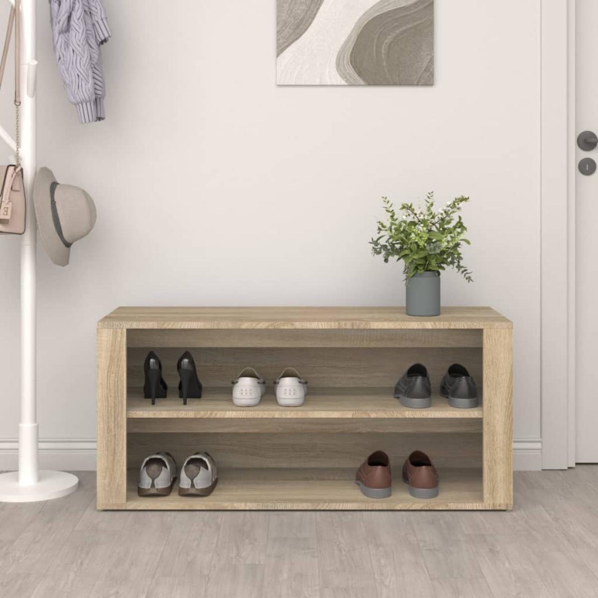 Mueble zapatero madera contrachapada roble Sonoma 100x35x45 cm