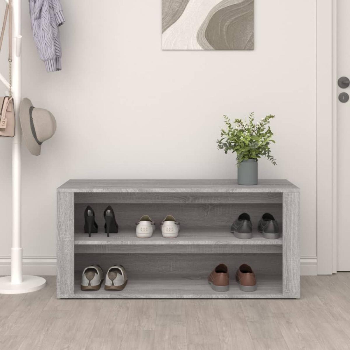 Mueble zapatero madera contrachapada gris Sonoma 100x35x45 cm