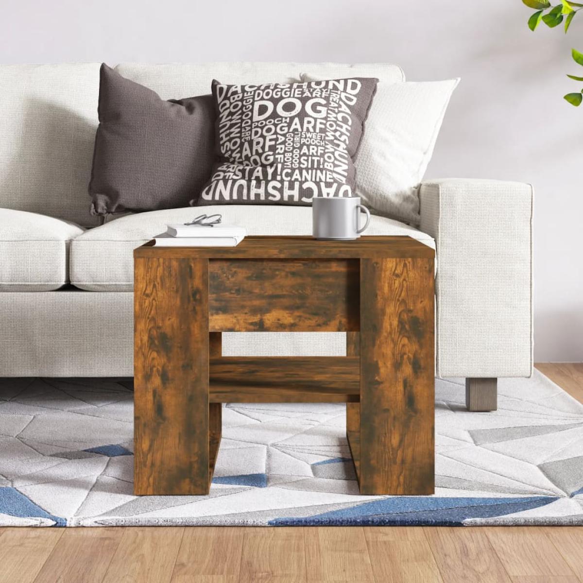 Mesa de centro madera contrachapada roble ahumado 55,5x55x45 cm
