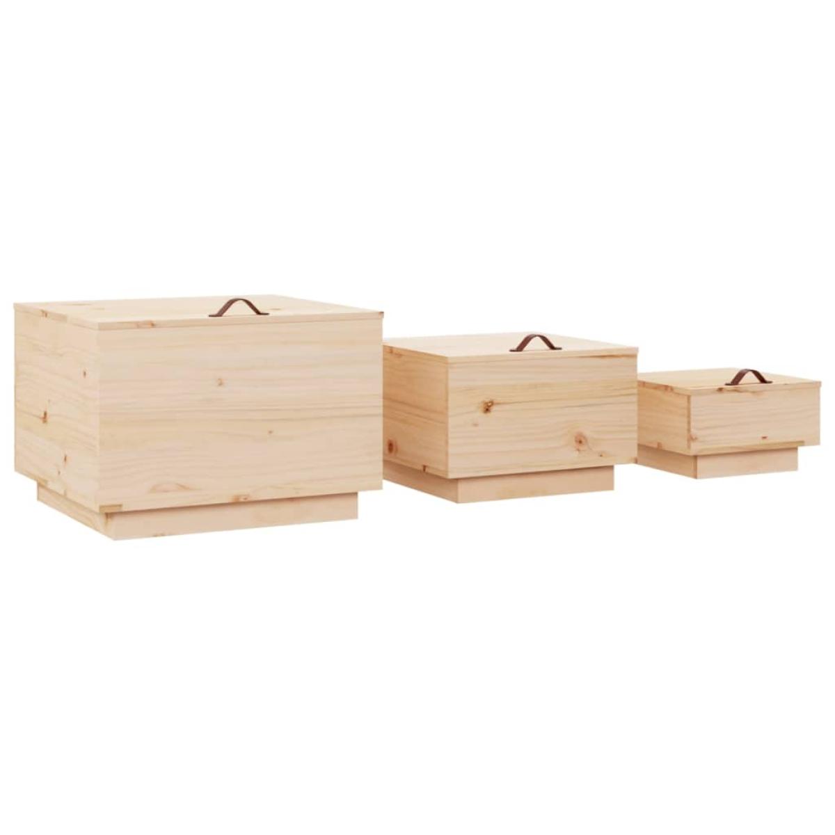 Cajas de almacenaje con tapa 3 piezas madera maciza pino