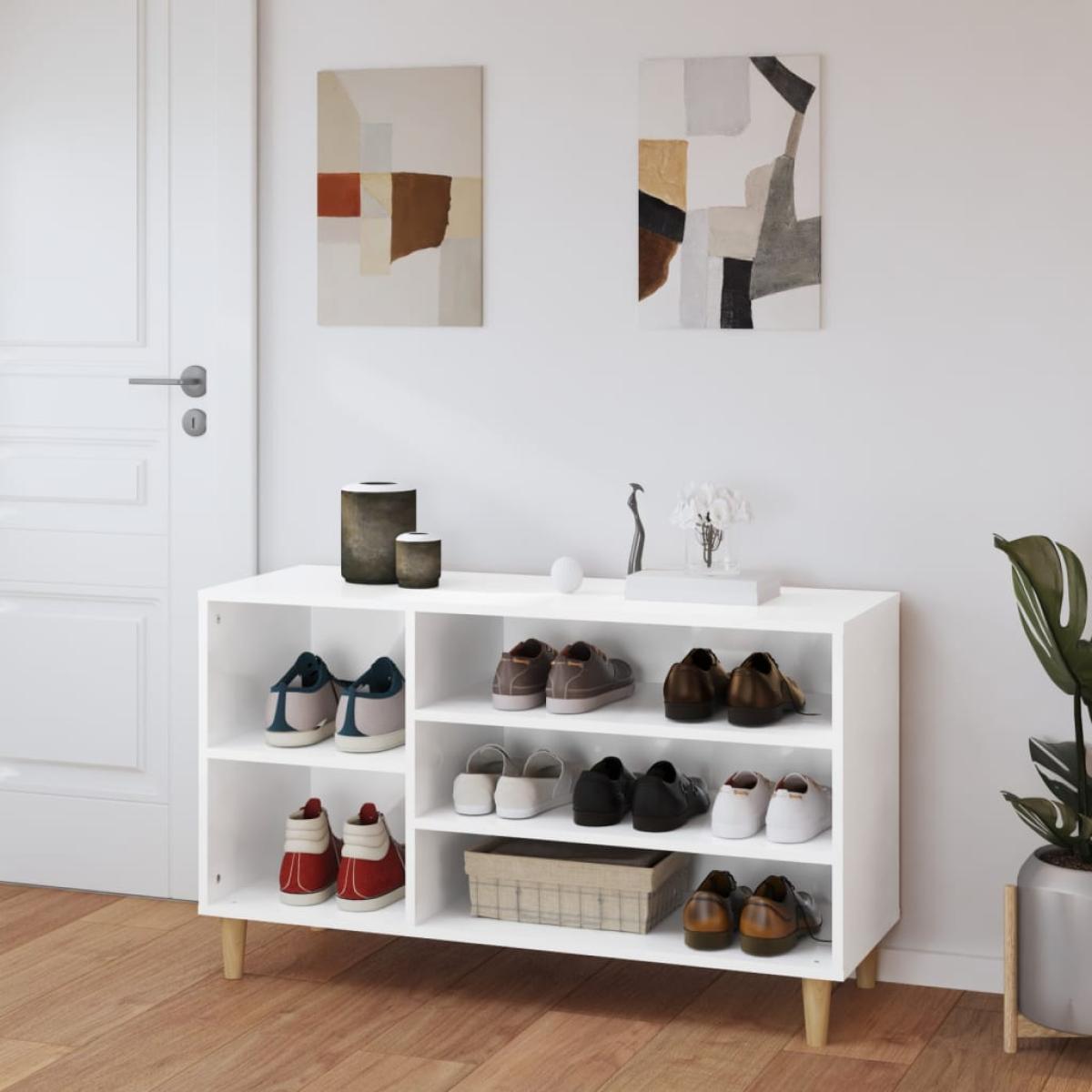 Mueble zapatero madera contrachapada blanco brillo 102x36x60 cm