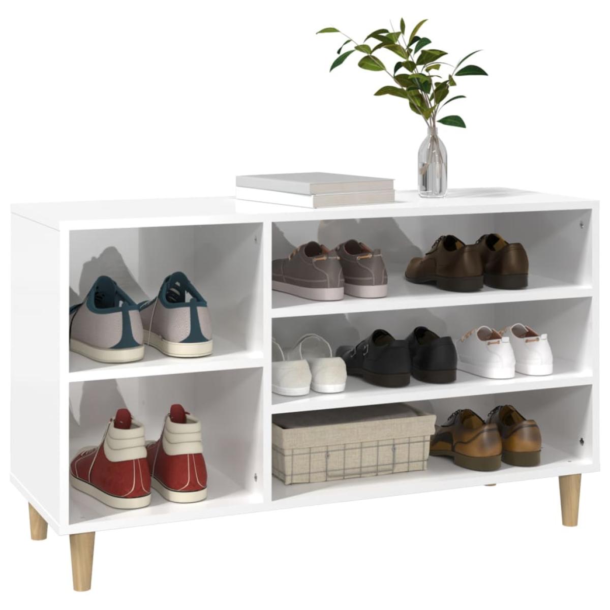 Mueble zapatero madera contrachapada blanco brillo 102x36x60 cm