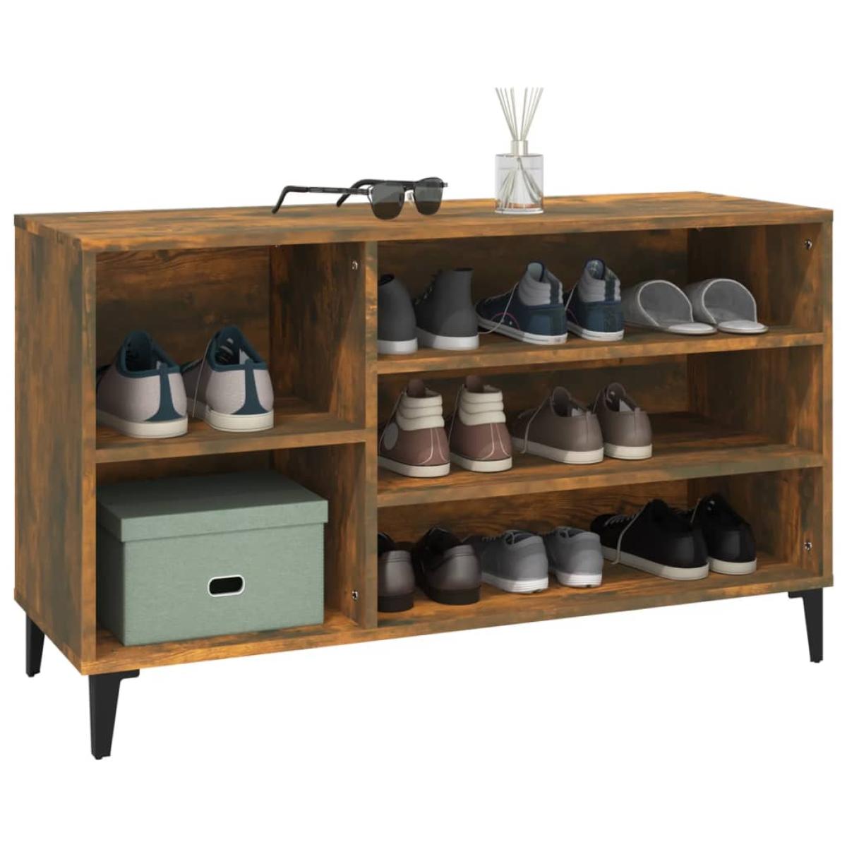 Mueble zapatero madera contrachapada roble ahumado 102x36x60 cm