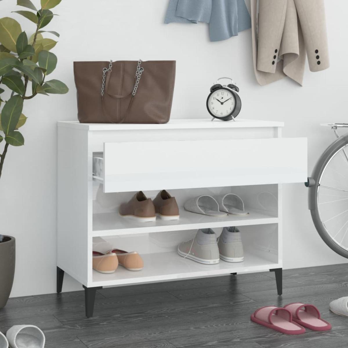 Mueble zapatero madera contrachapada blanco brillo 70x36x60 cm