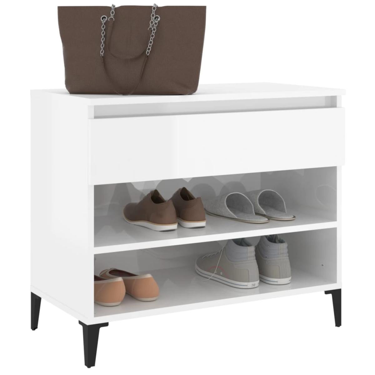 Mueble zapatero madera contrachapada blanco brillo 70x36x60 cm