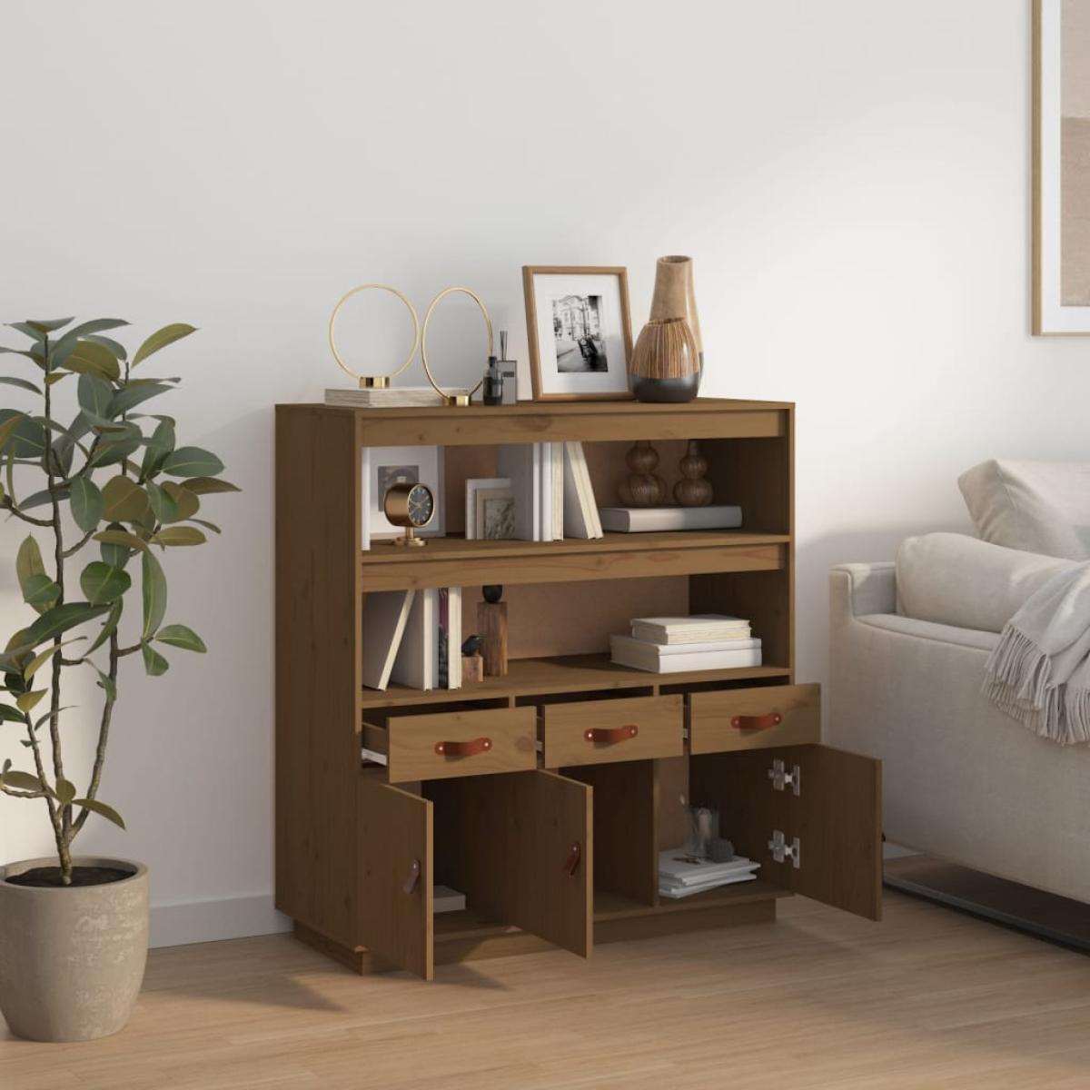 Aparador alto madera maciza de pino marrón miel 100x40x108,5 cm