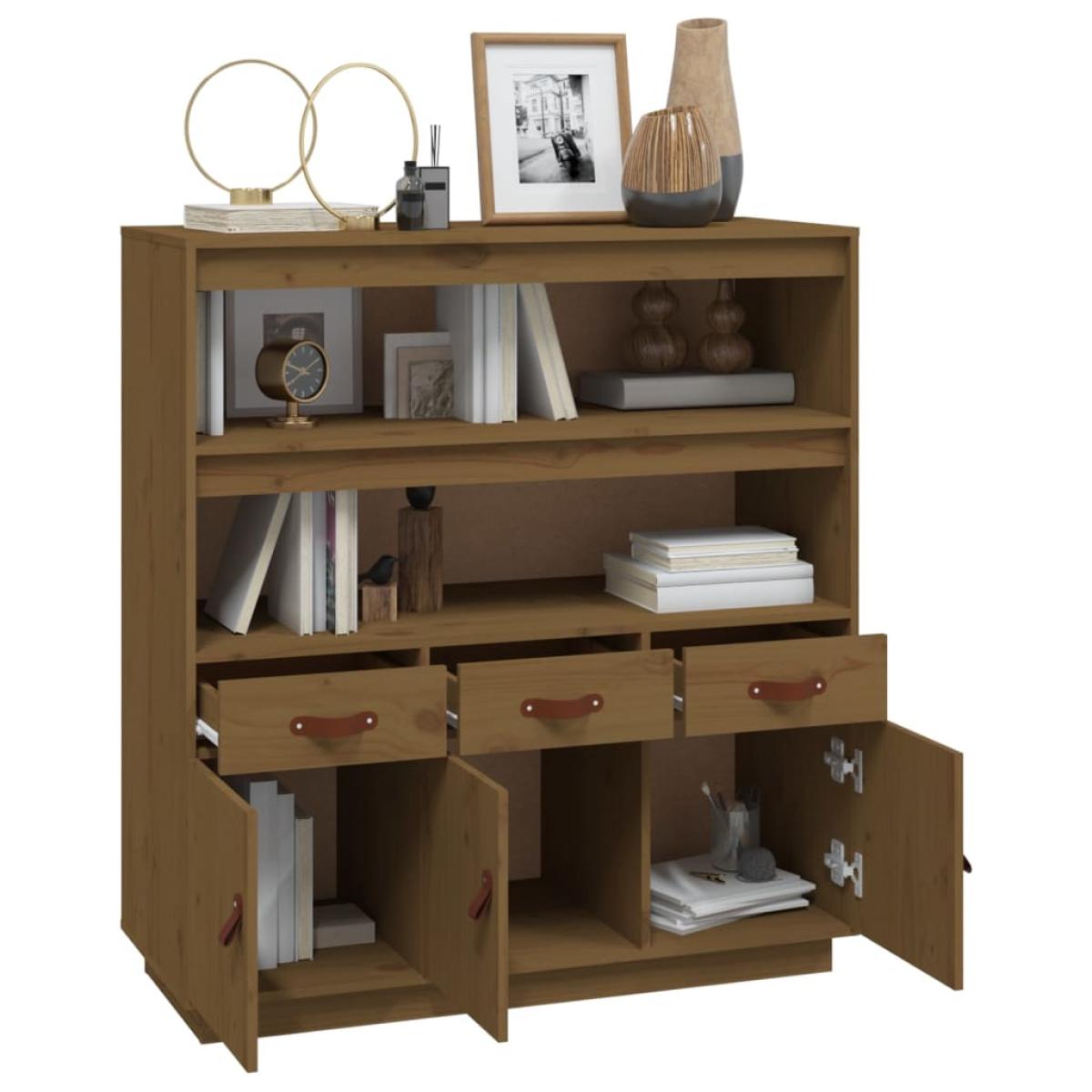 Aparador alto madera maciza de pino marrón miel 100x40x108,5 cm