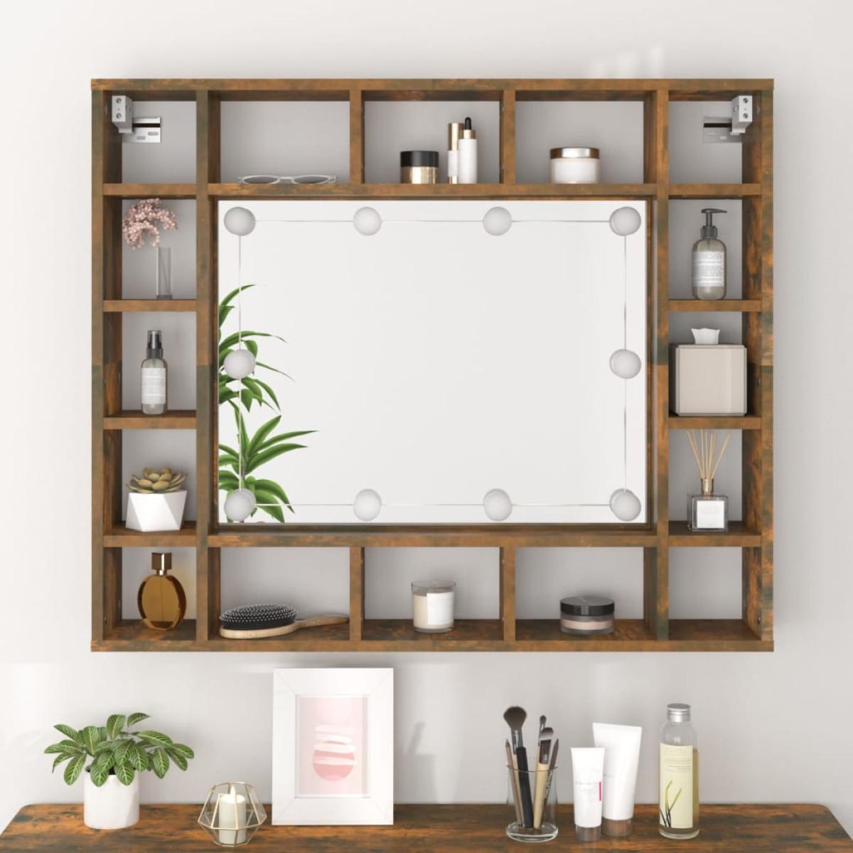 Mueble con espejo y LED color roble ahumado 91x15x76,5 cm