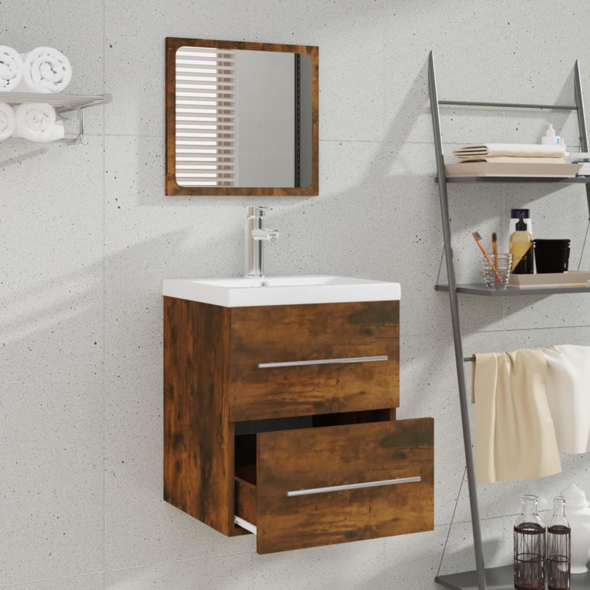 Armario de baño con espejo color roble ahumado 41x38,5x48 cm 