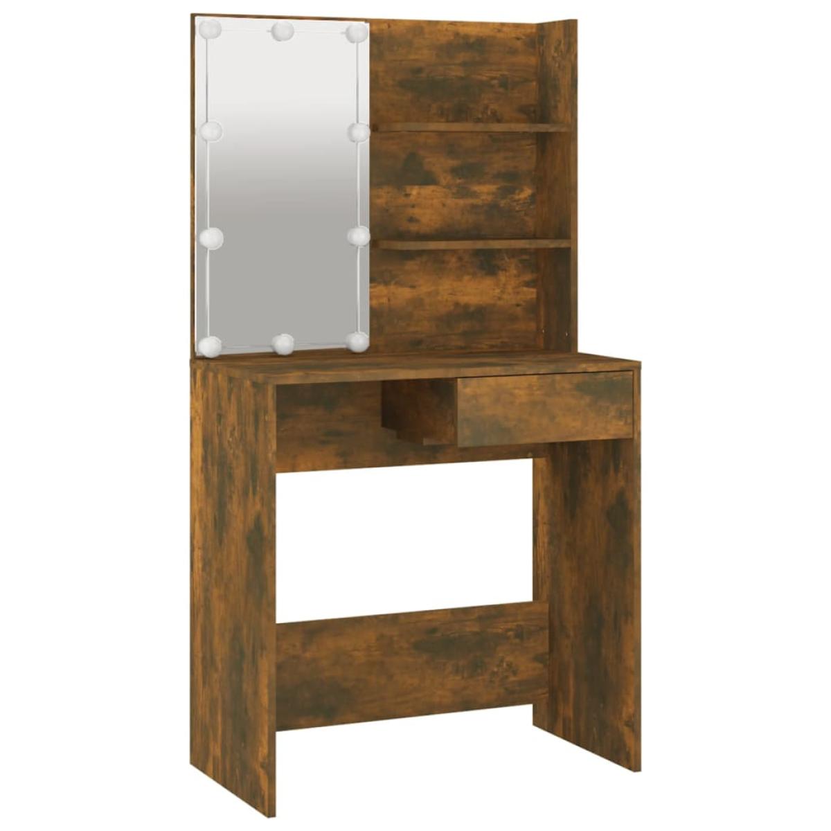 Tocador con LED color roble ahumado 74,5x40x141 cm