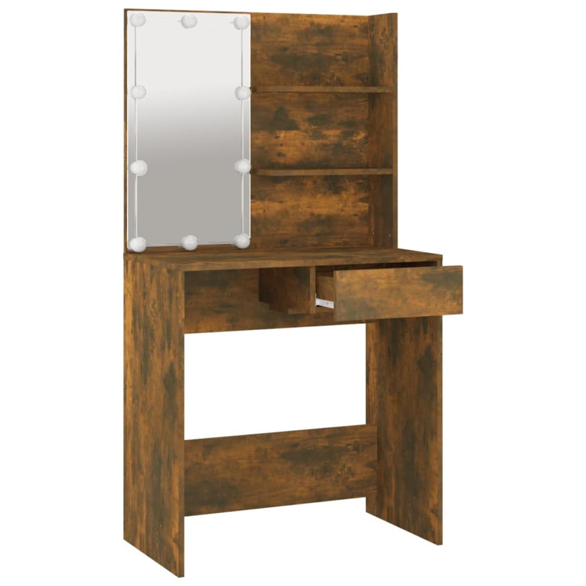 Tocador con LED color roble ahumado 74,5x40x141 cm