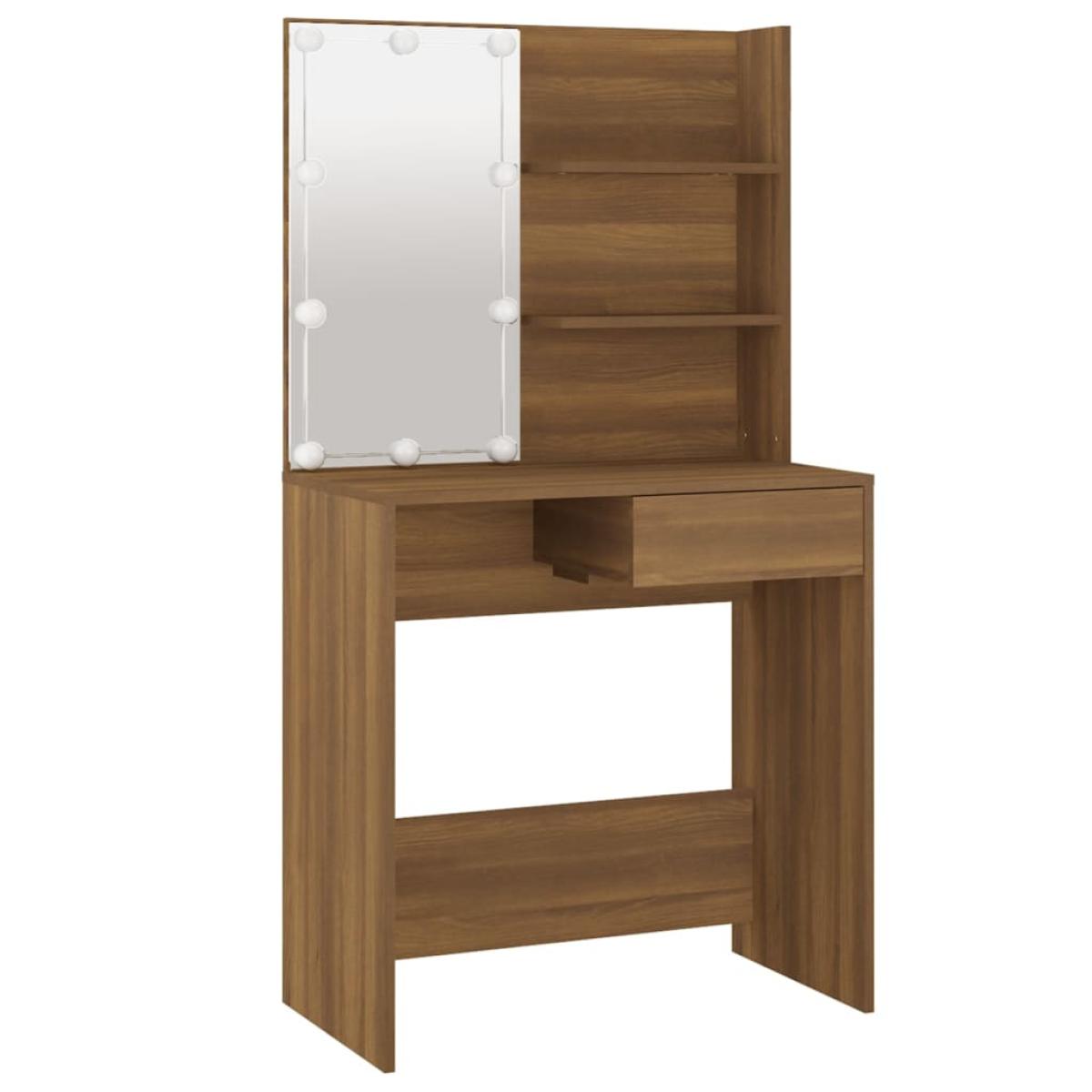 Tocador con LED roble marrón 74,5x40x141 cm