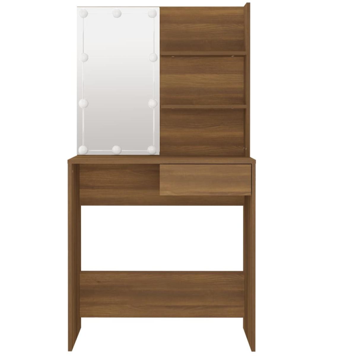 Tocador con LED roble marrón 74,5x40x141 cm