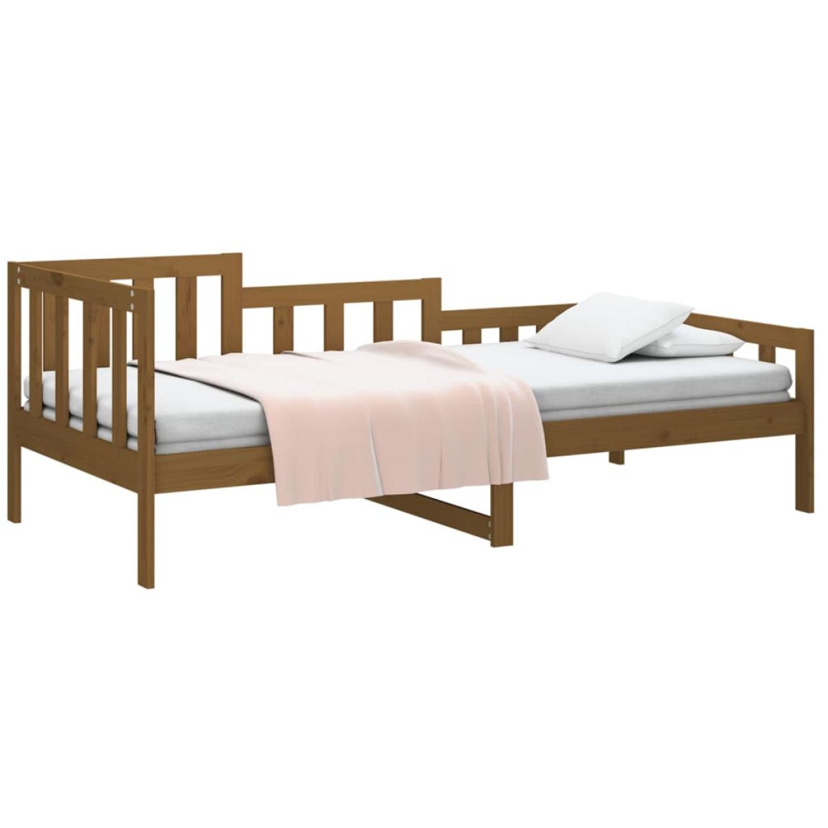 Sofá cama de madera maciza de pino marrón miel 80x200 cm