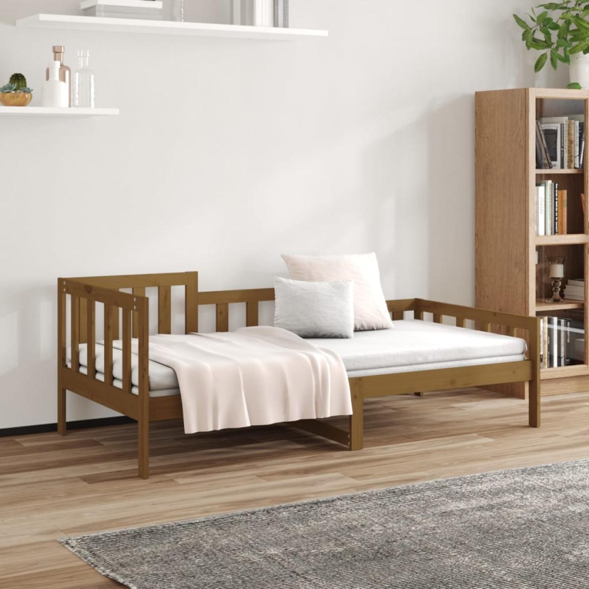 Sofá cama de madera maciza de pino marrón miel 80x200 cm