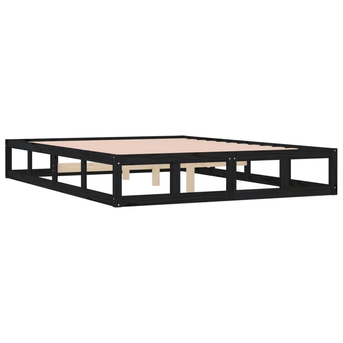Estructura de cama de madera maciza negra super king 180x200 cm