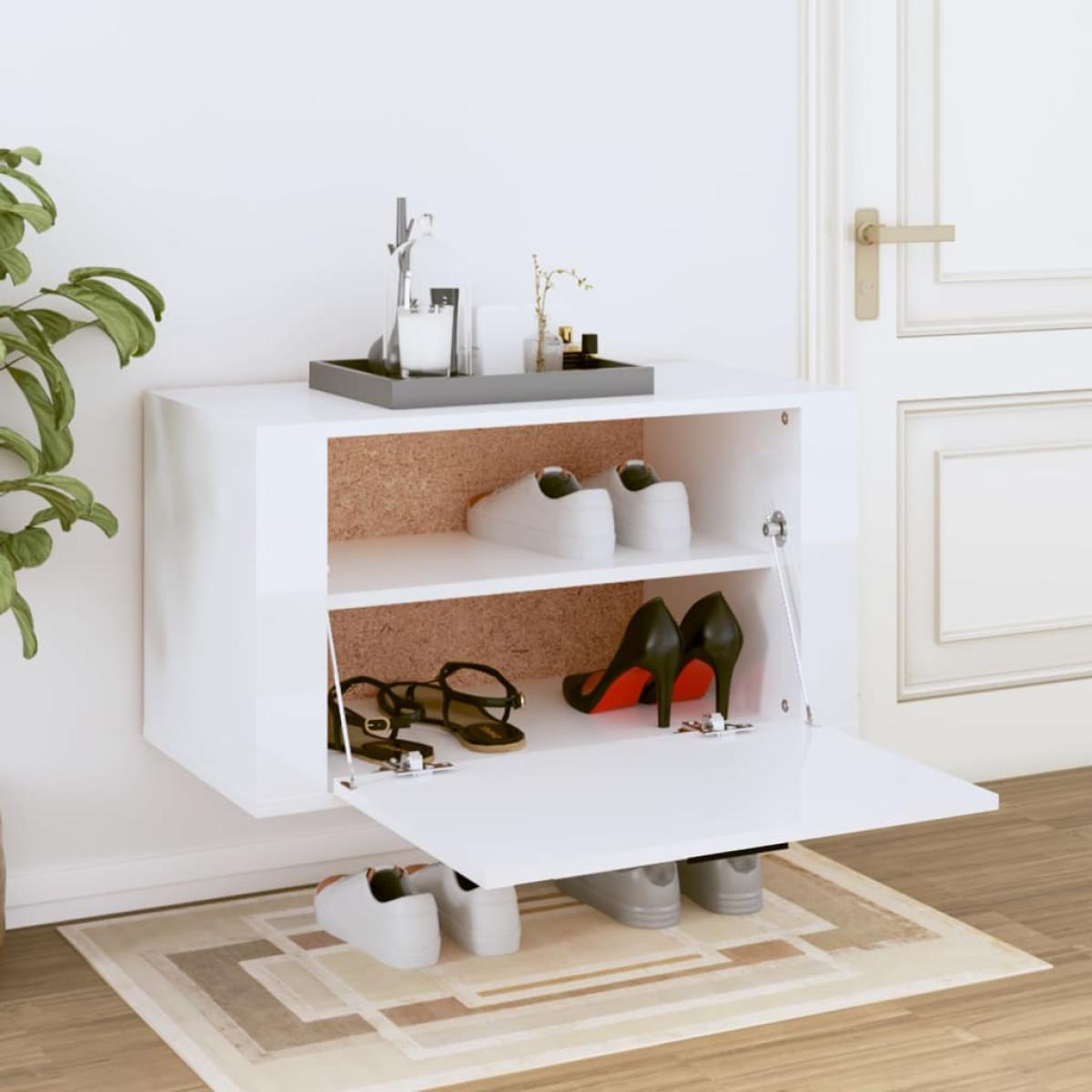 Mueble zapatero pared contrachapada blanco brillo 70x35x38 cm
