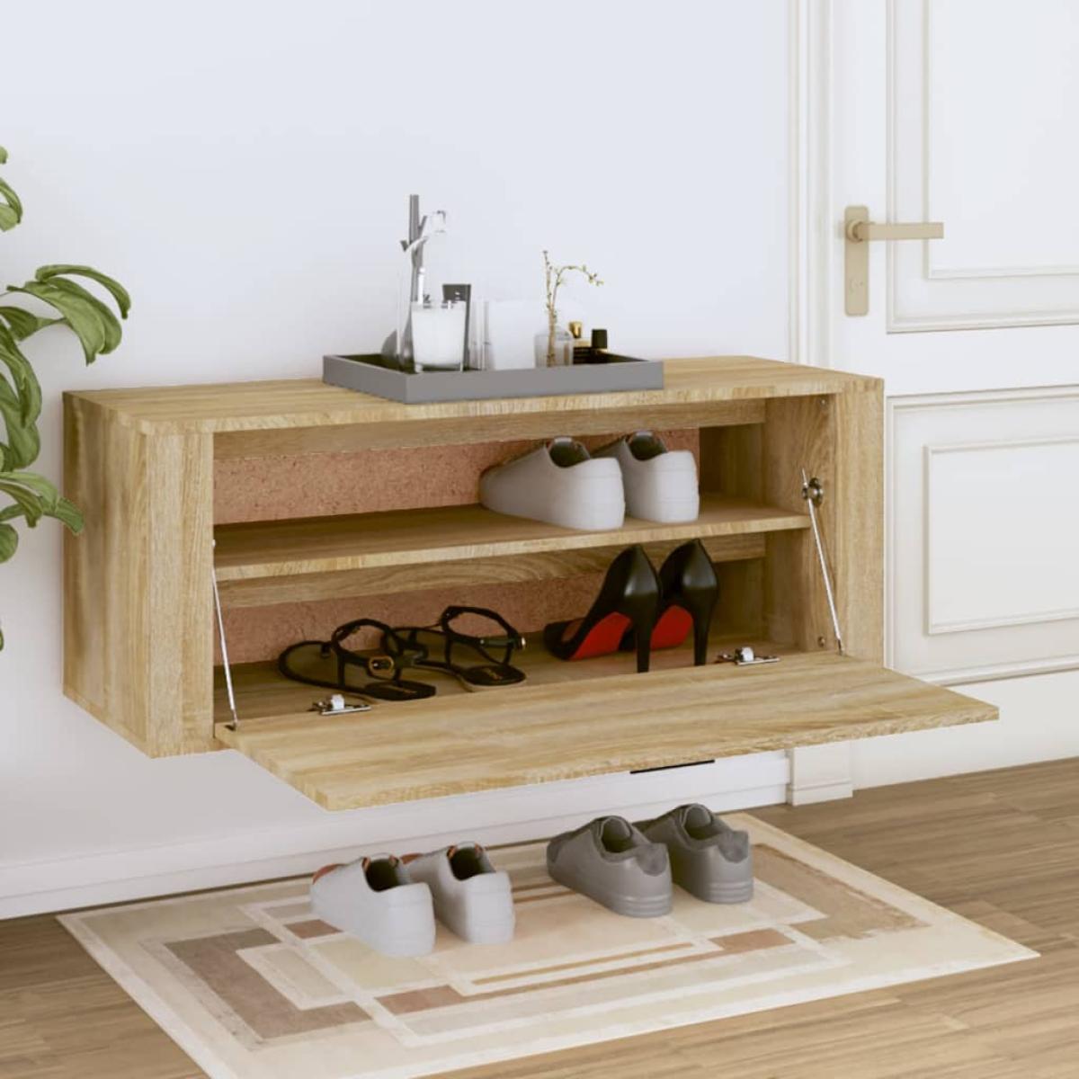Mueble zapatero pared contrachapada roble Sonoma 100x35x38 cm