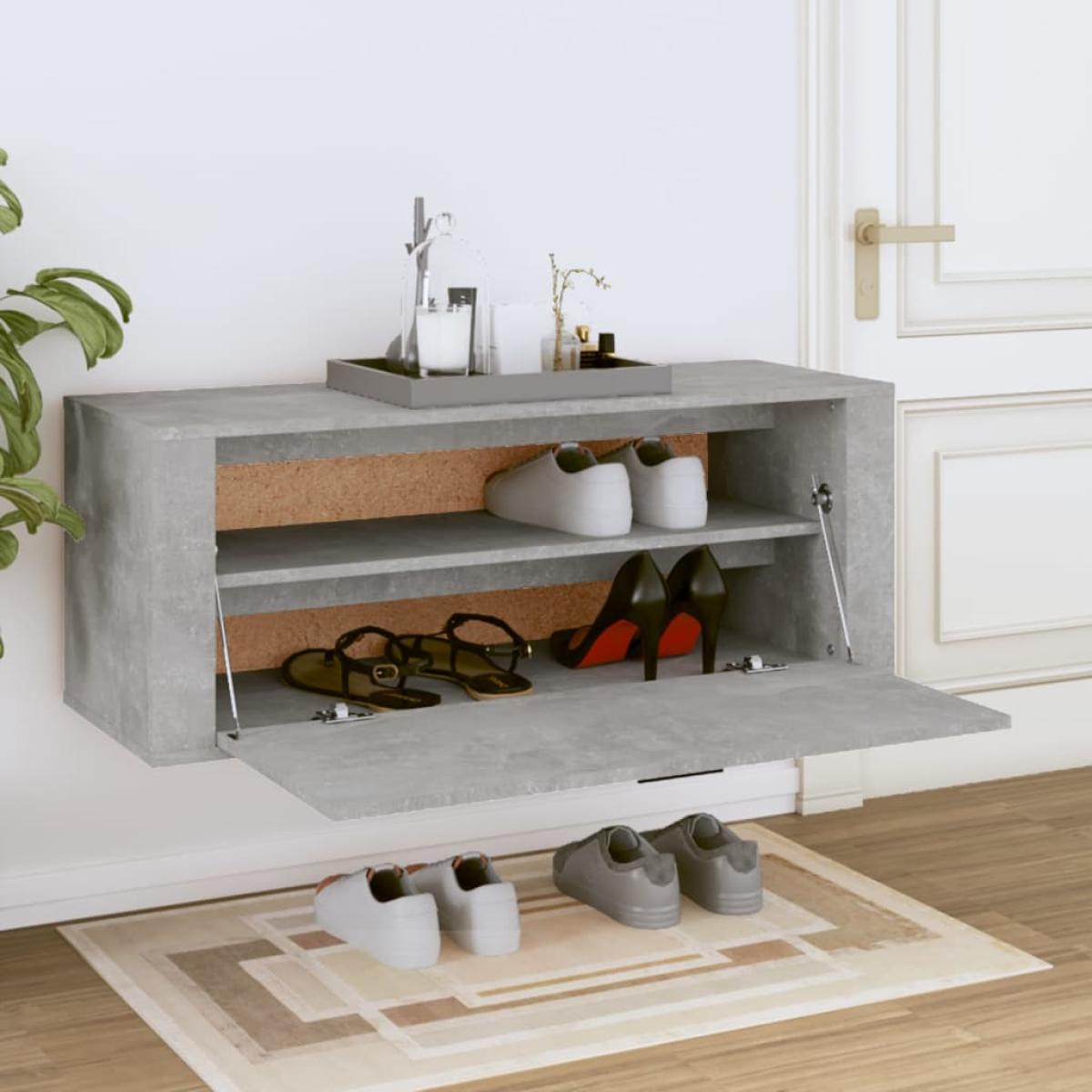 Mueble zapatero pared contrachapada gris hormigón 100x35x38 cm