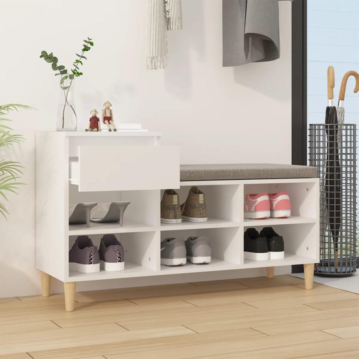 Mueble zapatero madera contrachapada blanco 102x36x60 cm
