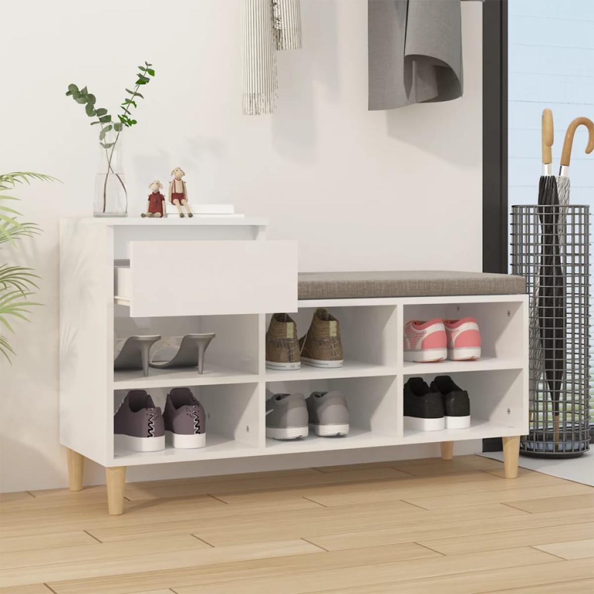 Mueble zapatero madera contrachapada blanco brillo 102x36x60 cm