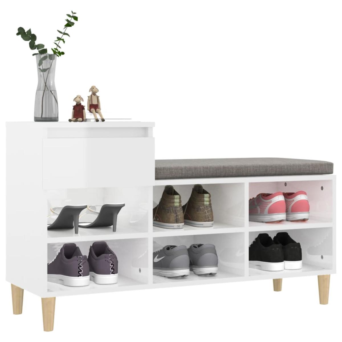 Mueble zapatero madera contrachapada blanco brillo 102x36x60 cm