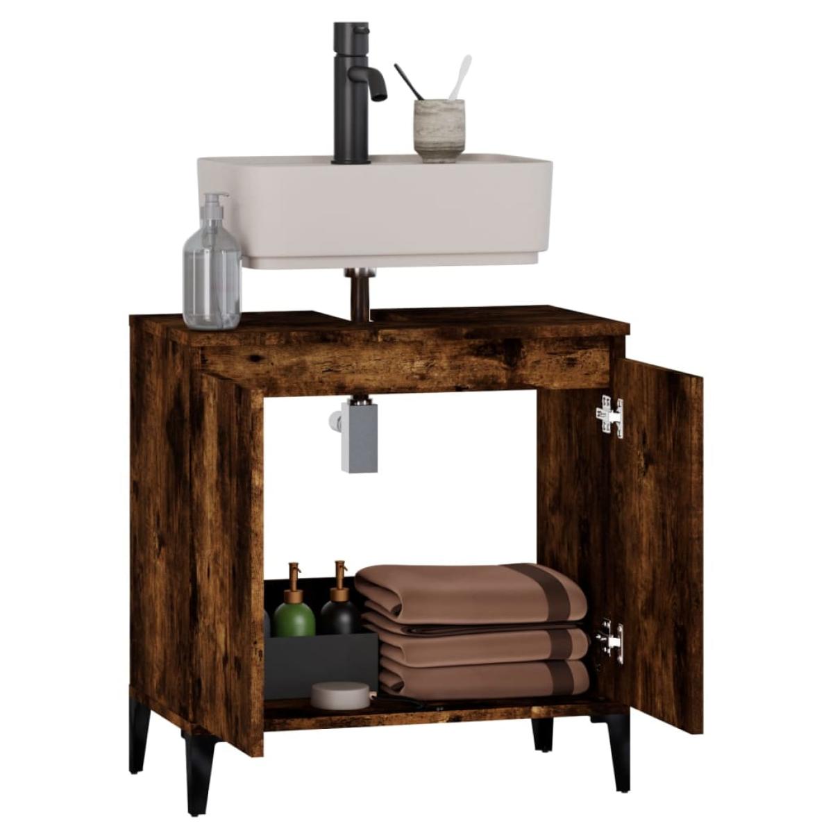 Armario de lavabo madera contrachapada roble ahumado 58x33x60cm