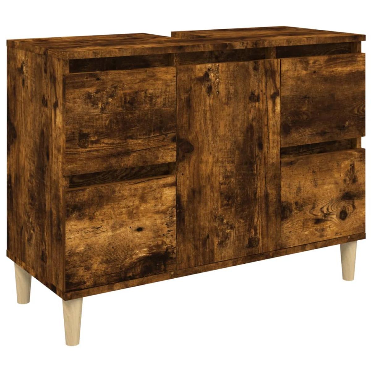 Armario de lavabo madera contrachapada roble ahumado 80x33x60cm