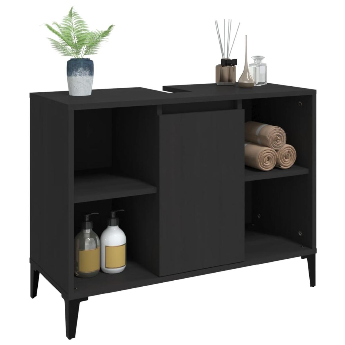 Armario para lavabo madera contrachapada negro 80x33x60 cm