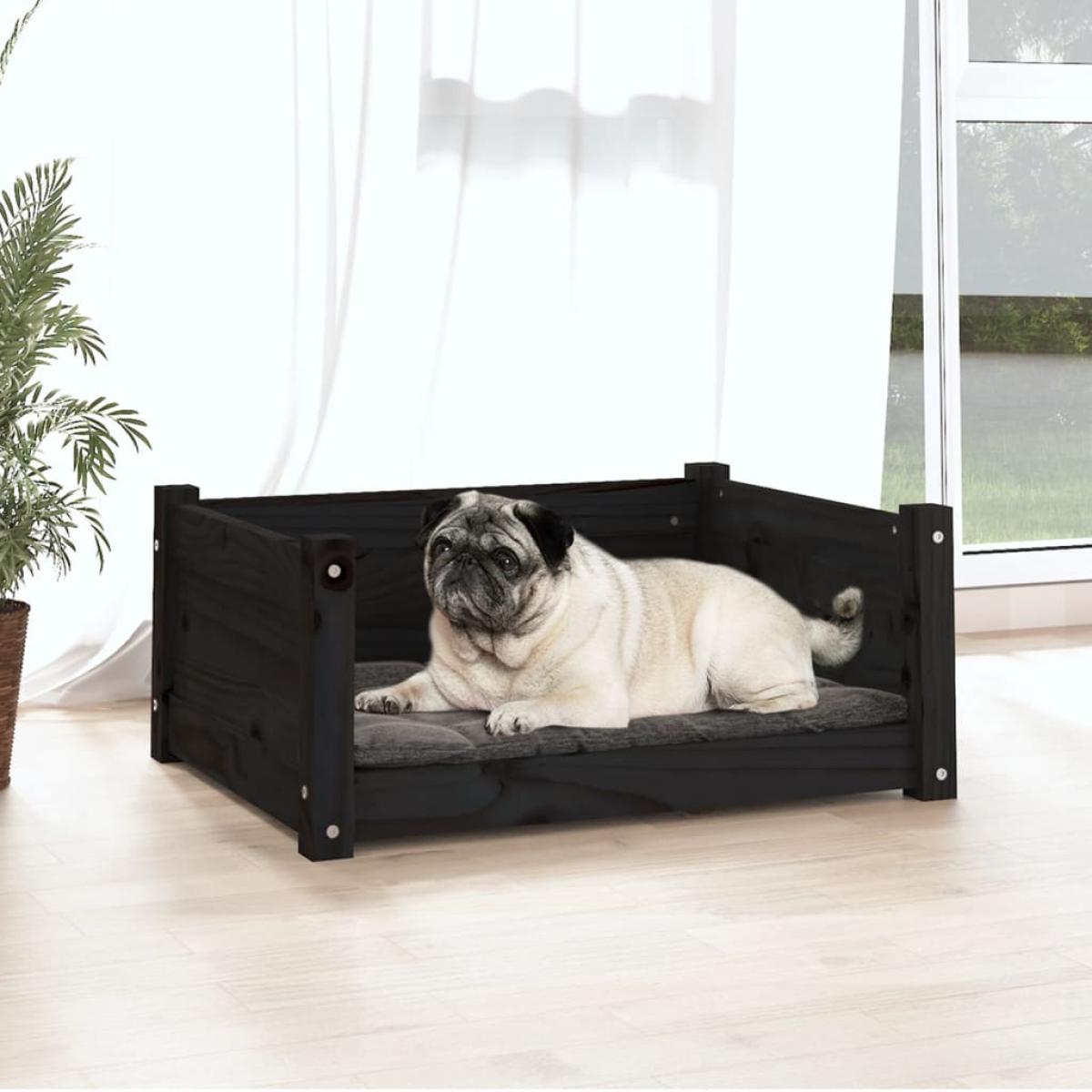Cama para perros madera maciza de pino negro 65,5x50,5x28 cm