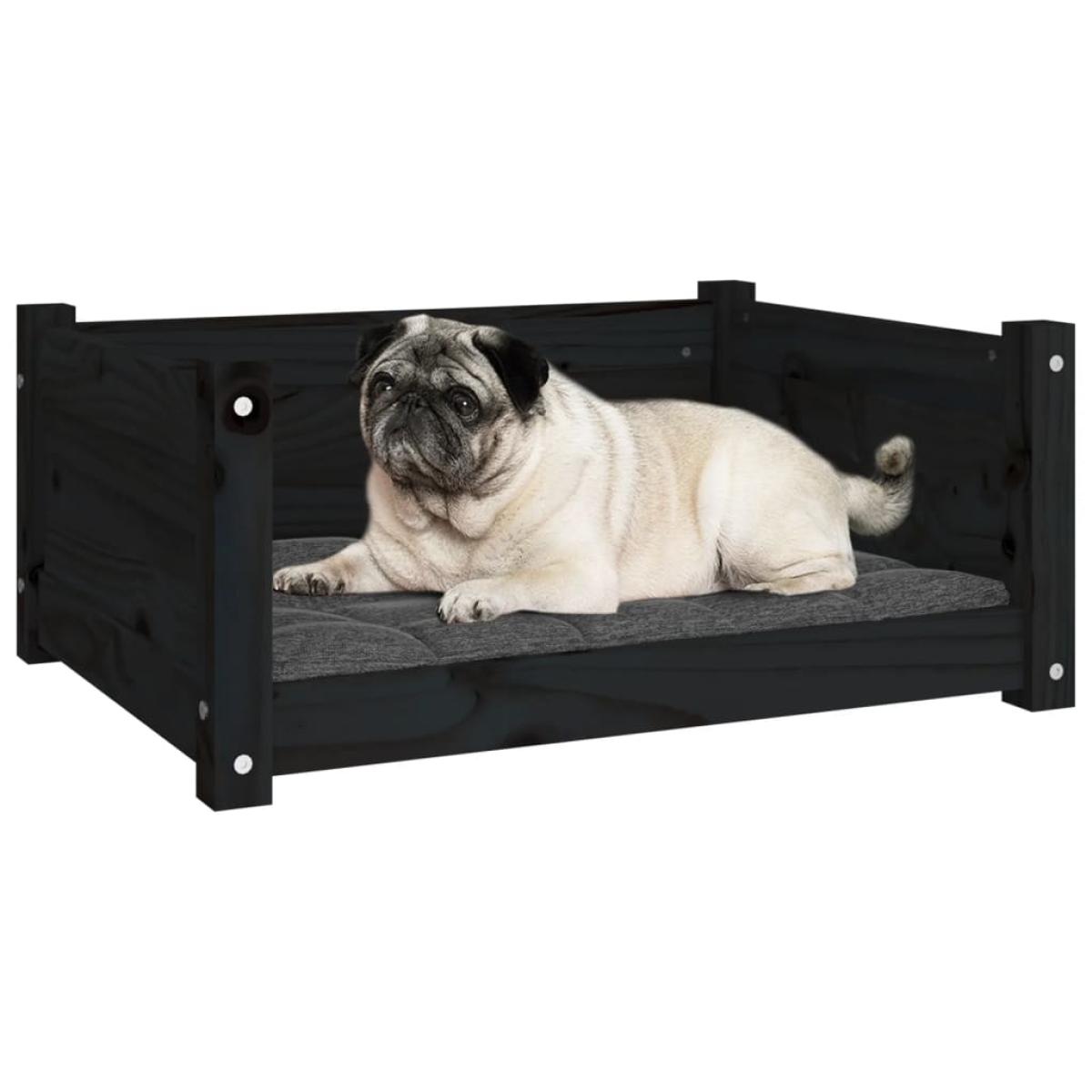 Cama para perros madera maciza de pino negro 65,5x50,5x28 cm