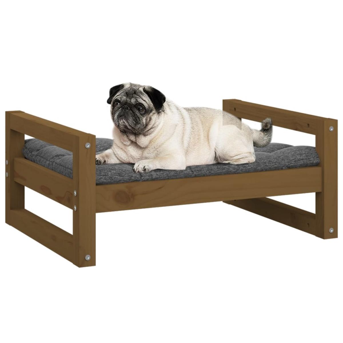 Cama para perros madera maciza pino marrón miel 65,5x50,5x28 cm
