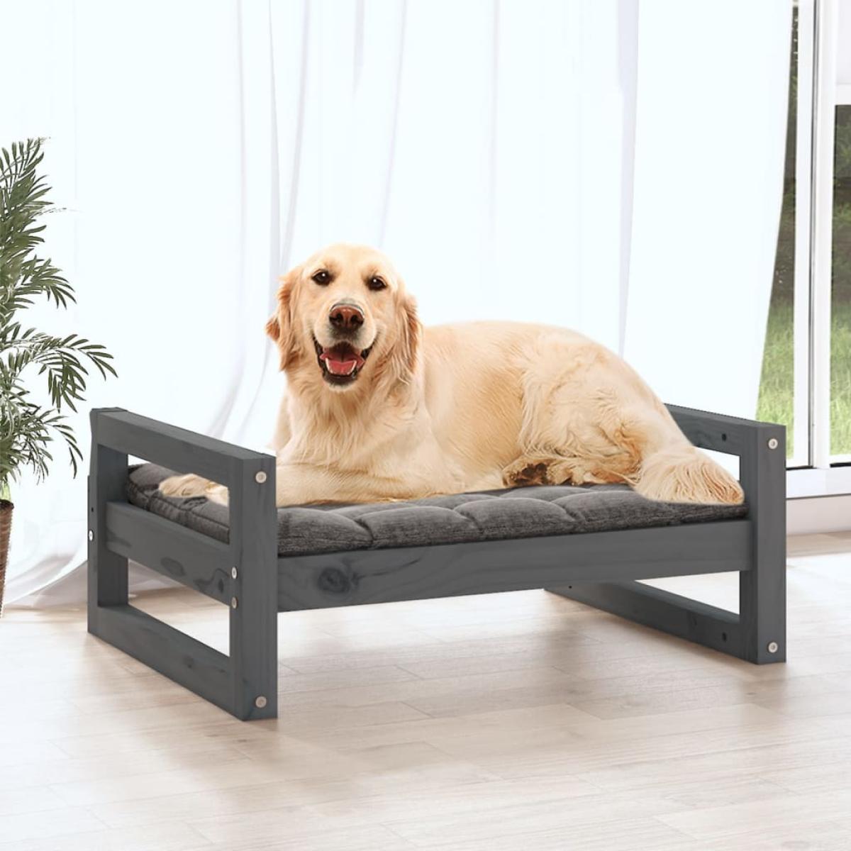 Cama para perros madera maciza de pino gris 75,5x55,5x28 cm