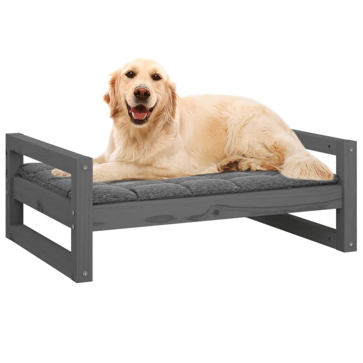 Cama para perros madera maciza de pino gris 75,5x55,5x28 cm