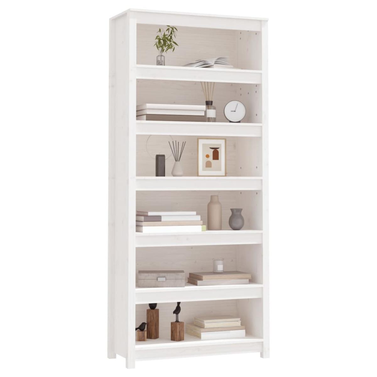Estantería madera maciza de pino blanca 80x35x183 cm