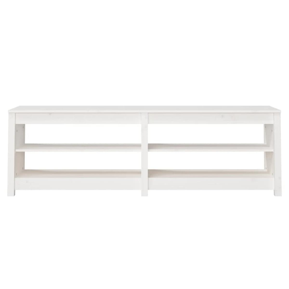 Banco zapatero de madera maciza de pino blanco 160x36,5x50 cm
