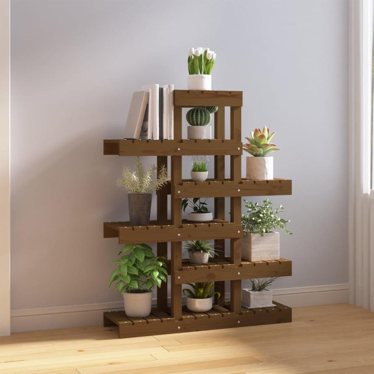 Soporte plantas madera maciza pino marrón miel 85x25x109,5 cm
