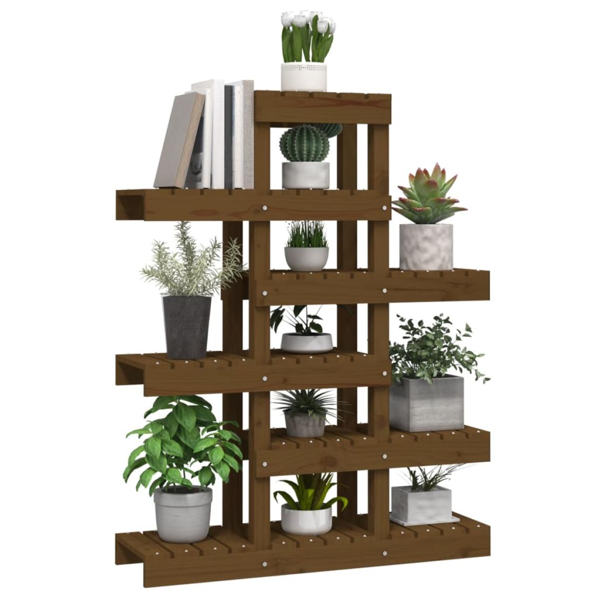 Soporte plantas madera maciza pino marrón miel 85x25x109,5 cm
