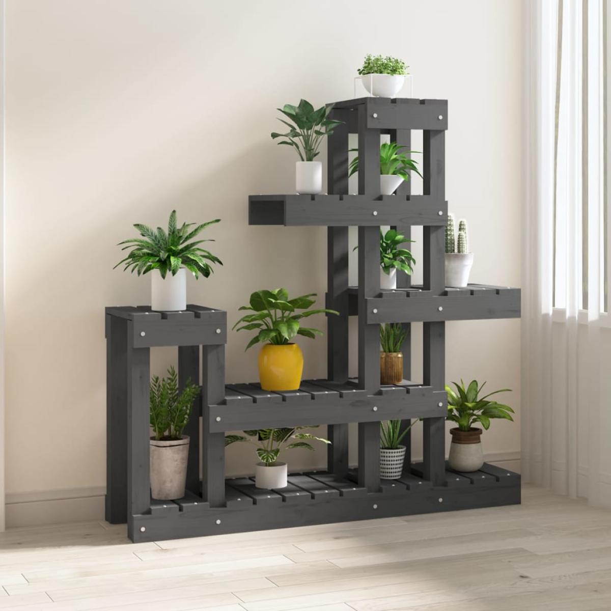 Soporte para plantas madera maciza de pino gris 92x25x97 cm