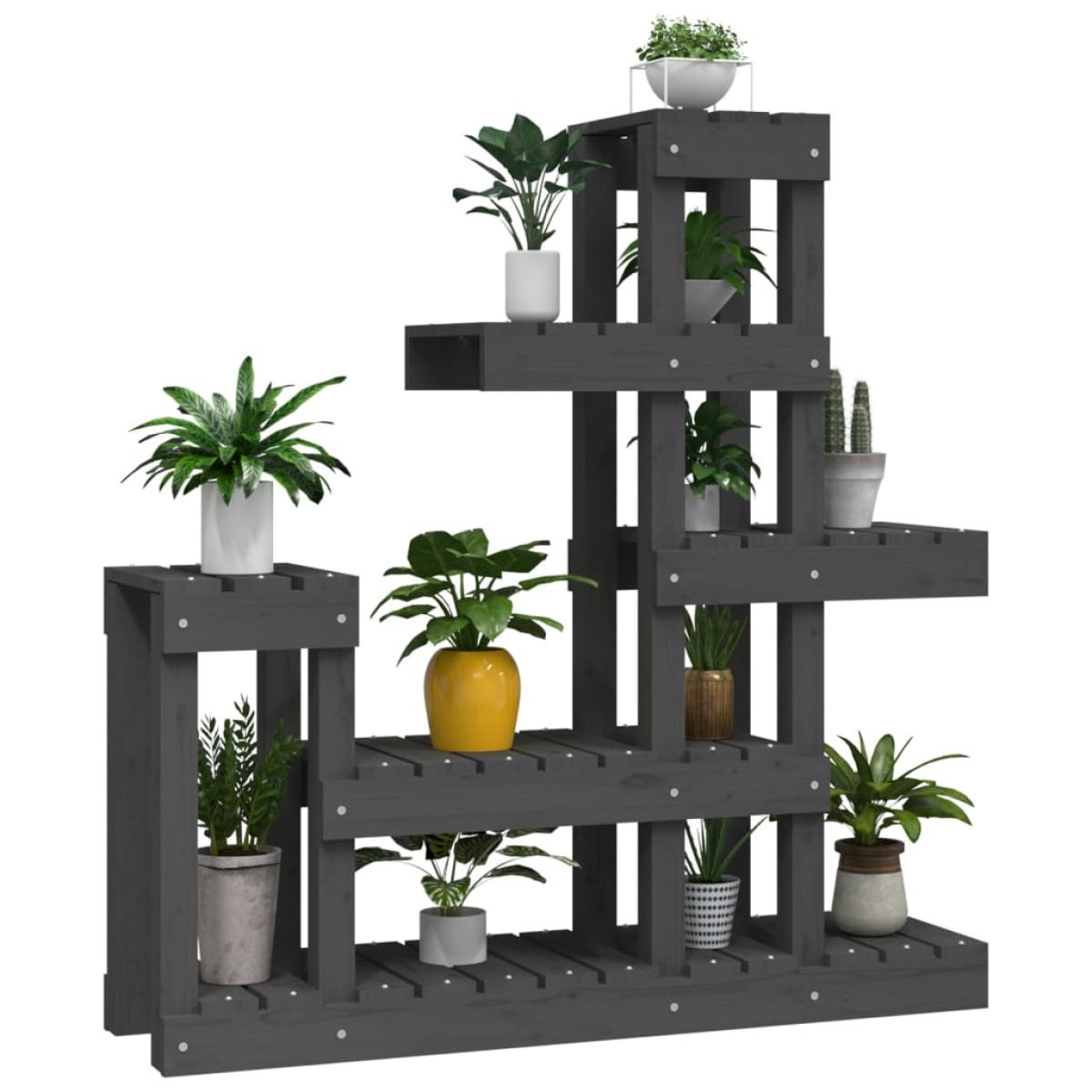 Soporte para plantas madera maciza de pino gris 92x25x97 cm