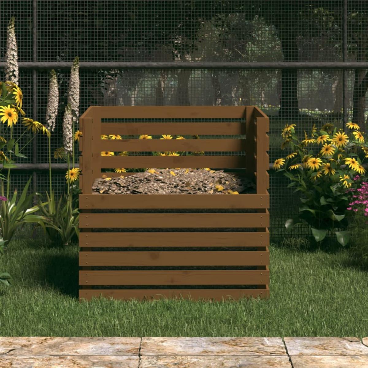 Compostador de madera maciza de pino marrón miel 80x80x78 cm